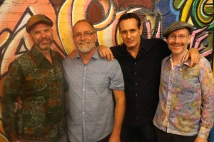 Gay writers Jason Jenn, Hank Henderson, Daniel Foster and Todd Swindell following a reading of Harold Norse's poetry at Stories Books & Cafe in Echo Park
